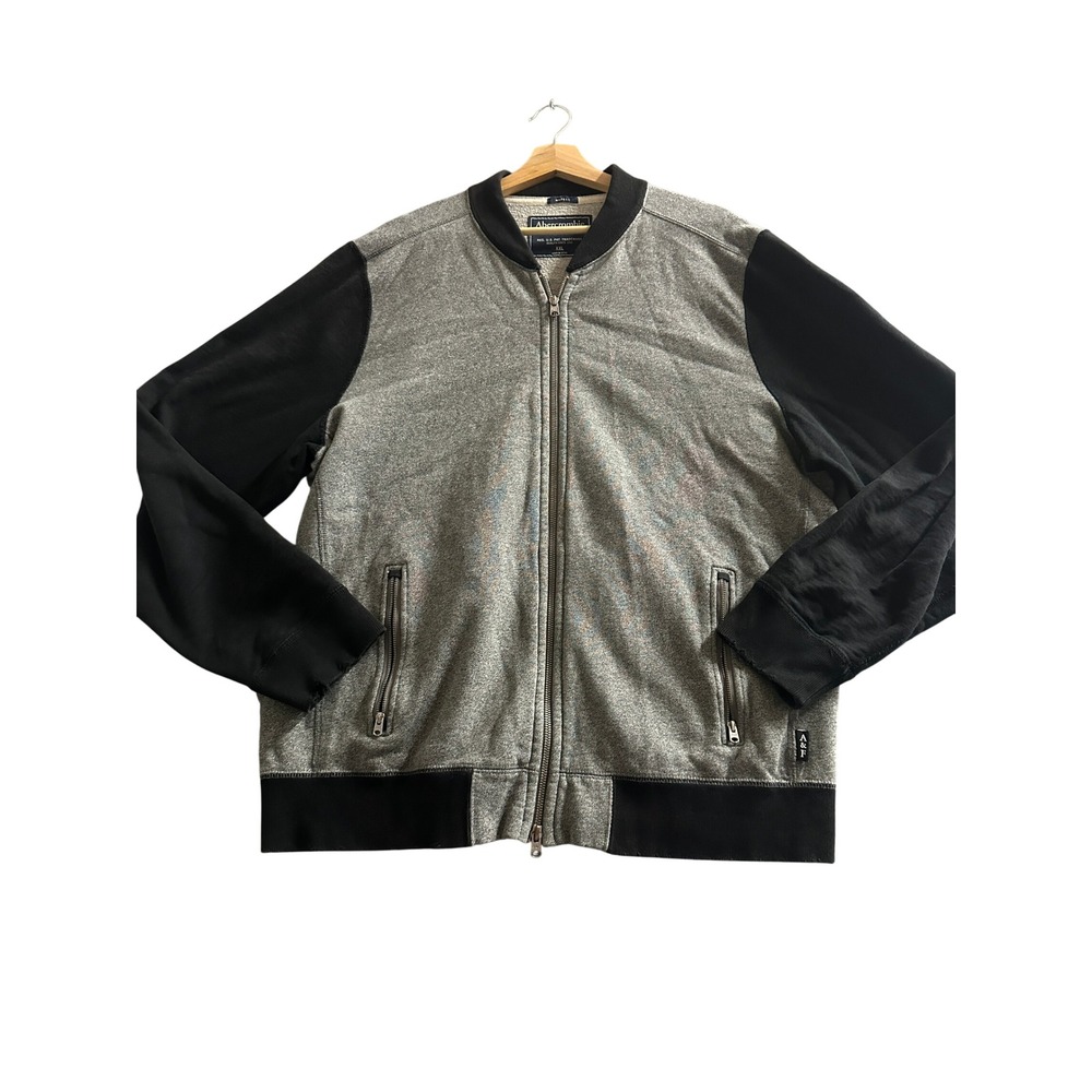 Abercrombie & Fitch Mens XXL Muscle Fit Bomber Jacket Gray Black Full Zip Y2K